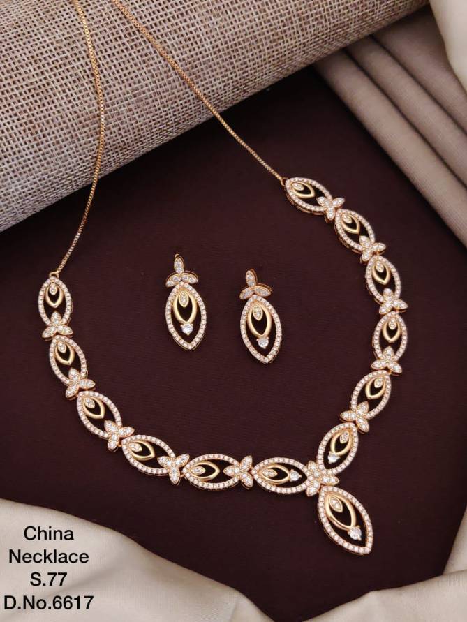 China Silver And Rose Golden Necklace Set Wholesale Price In Surat
